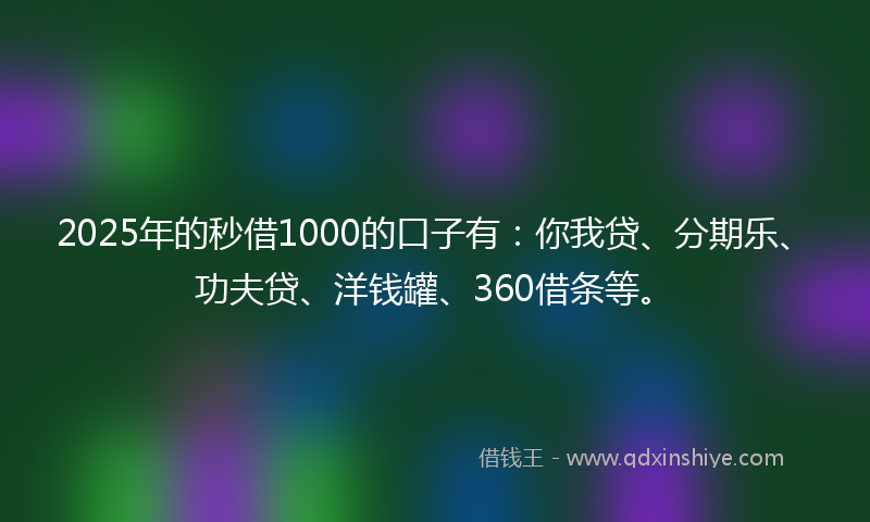 2025年的秒借1000的口子有：你我贷、分期乐、功夫贷、洋钱罐、360借条等。