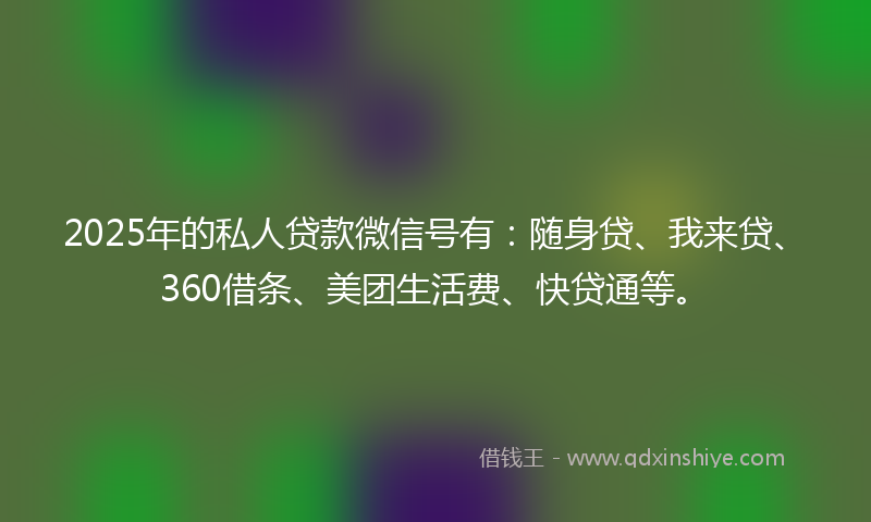 2025年的私人贷款微信号有：随身贷、我来贷、360借条、美团生活费、快贷通等。