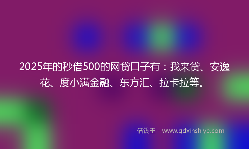 2025年的秒借500的网贷口子有：我来贷、安逸花、度小满金融、东方汇、拉卡拉等。
