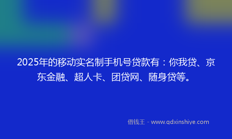 2025年的移动实名制手机号贷款有：你我贷、京东金融、超人卡、团贷网、随身贷等。