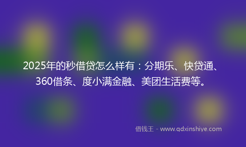 2025年的秒借贷怎么样有：分期乐、快贷通、360借条、度小满金融、美团生活费等。