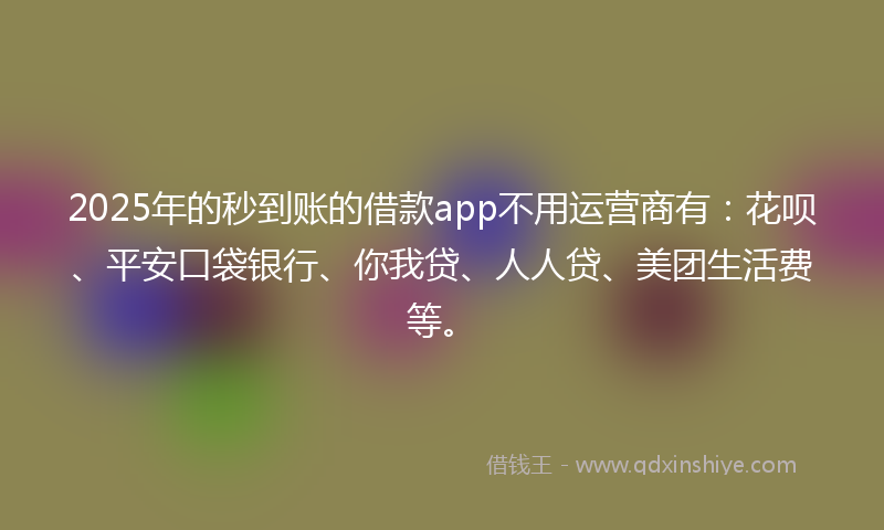 2025年的秒到账的借款app不用运营商有：花呗、平安口袋银行、你我贷、人人贷、美团生活费等。