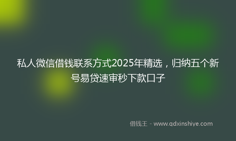 私人微信借钱联系方式2025年精选，归纳五个新号易贷速审秒下款口子