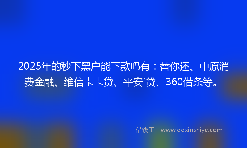 2025年的秒下黑户能下款吗有：替你还、中原消费金融、维信卡卡贷、平安i贷、360借条等。