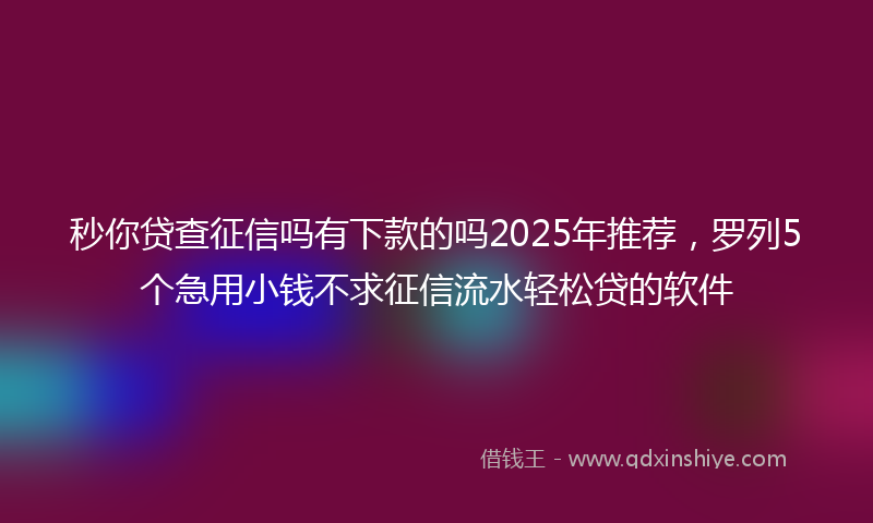 秒你贷查征信吗有下款的吗2025年推荐，罗列5个急用小钱不求征信流水轻松贷的软件