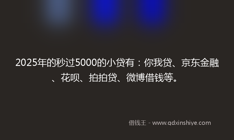 2025年的秒过5000的小贷有：你我贷、京东金融、花呗、拍拍贷、微博借钱等。