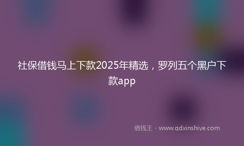 社保借钱马上下款2025年精选，罗列五个黑户下款app