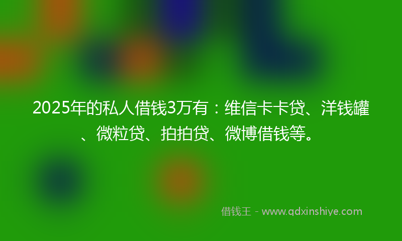 2025年的私人借钱3万有:维信卡卡贷、洋钱罐、微粒贷、拍拍贷、微博借钱等。