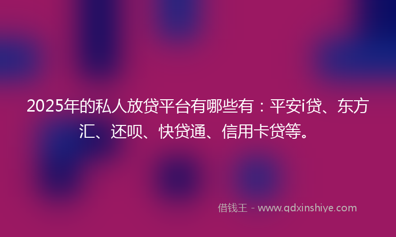2025年的私人放贷平台有哪些有:平安i贷、东方汇、还呗、快贷通、信用卡贷等。