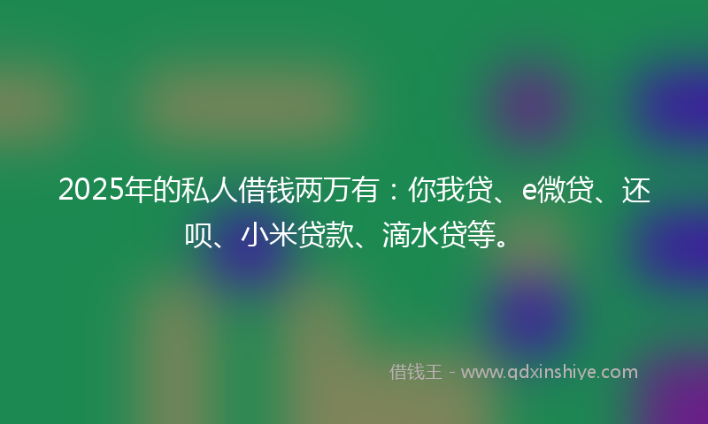 2025年的私人借钱两万有：你我贷、e微贷、还呗、小米贷款、滴水贷等。