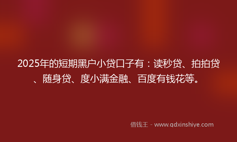 2025年的短期黑户小贷口子有：读秒贷、拍拍贷、随身贷、度小满金融、百度有钱花等。