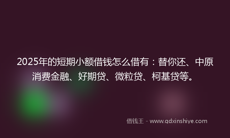 2025年的短期小额借钱怎么借有：替你还、中原消费金融、好期贷、微粒贷、柯基贷等。