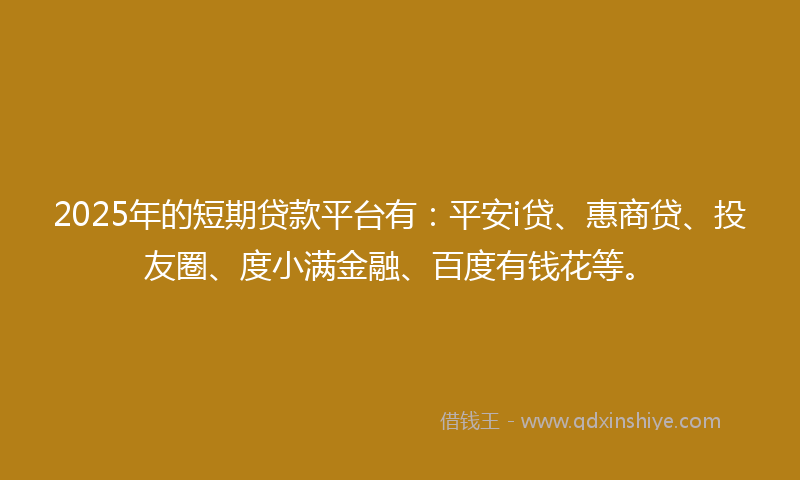 2025年的短期贷款平台有:平安i贷、惠商贷、投友圈、度小满金融、百度有钱花等。
