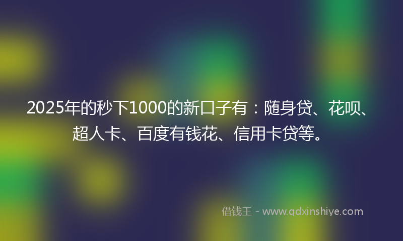 2025年的秒下1000的新口子有：随身贷、花呗、超人卡、百度有钱花、信用卡贷等。
