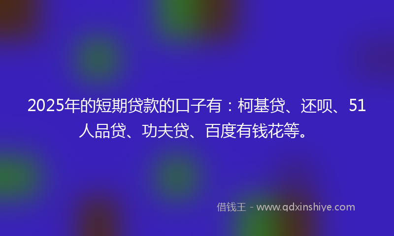 2025年的短期贷款的口子有：柯基贷、还呗、51人品贷、功夫贷、百度有钱花等。
