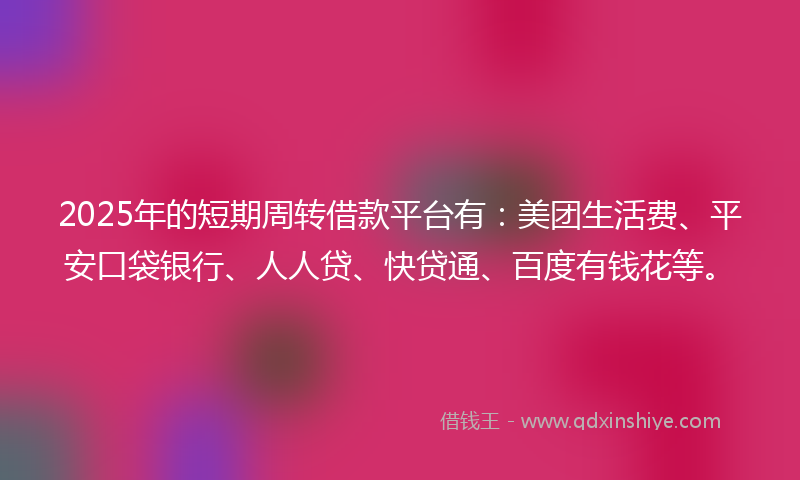 2025年的短期周转借款平台有：美团生活费、平安口袋银行、人人贷、快贷通、百度有钱花等。
