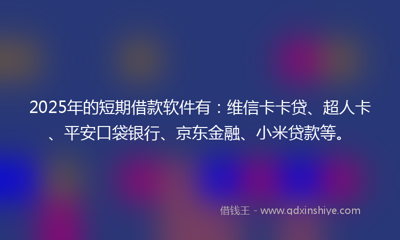 2025年的短期借款软件有：维信卡卡贷、超人卡、平安口袋银行、京东金融、小米贷款等。