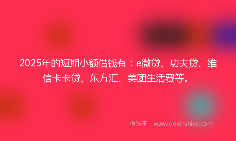 2025年的短期小额借钱有：e微贷、功夫贷、维信卡卡贷、东方汇、美团生活费等。