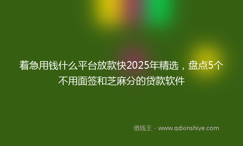 着急用钱什么平台放款快2025年精选，盘点5个不用面签和芝麻分的贷款软件