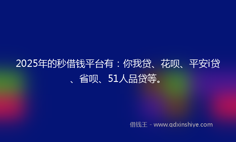 2025年的秒借钱平台有：你我贷、花呗、平安i贷、省呗、51人品贷等。