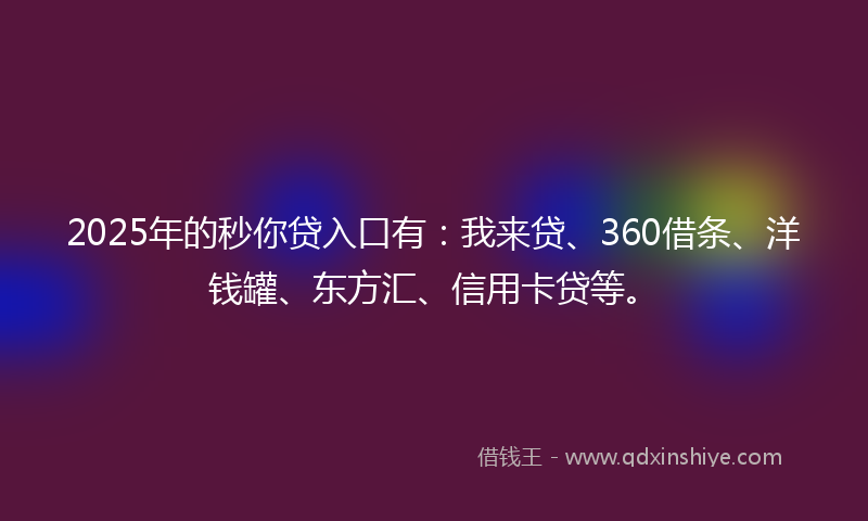 2025年的秒你贷入口有：我来贷、360借条、洋钱罐、东方汇、信用卡贷等。