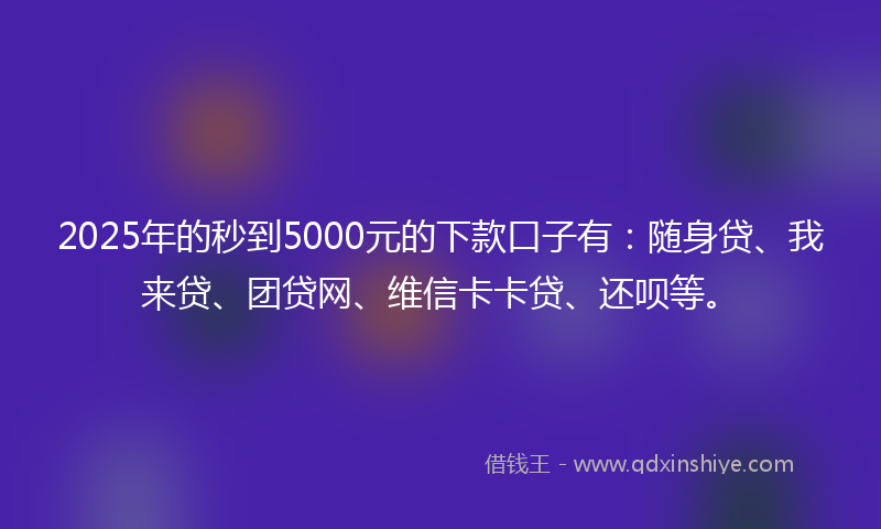 2025年的秒到5000元的下款口子有：随身贷、我来贷、团贷网、维信卡卡贷、还呗等。