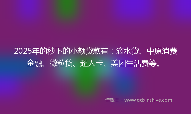 2025年的秒下的小额贷款有：滴水贷、中原消费金融、微粒贷、超人卡、美团生活费等。