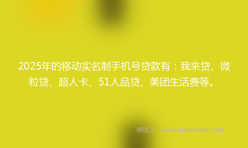 2025年的移动实名制手机号贷款有：我来贷、微粒贷、超人卡、51人品贷、美团生活费等。