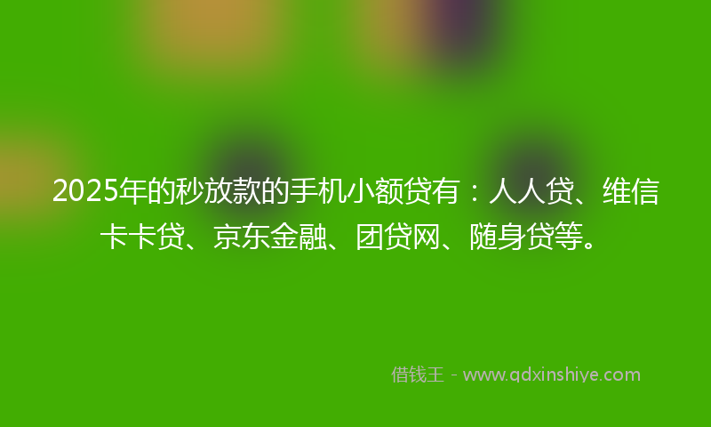 2025年的秒放款的手机小额贷有：人人贷、维信卡卡贷、京东金融、团贷网、随身贷等。