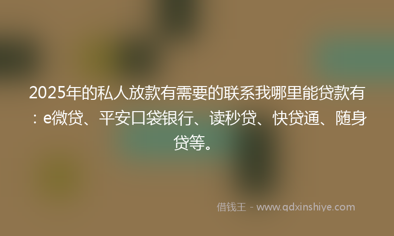 2025年的私人放款有需要的联系我哪里能贷款有：e微贷、平安口袋银行、读秒贷、快贷通、随身贷等。