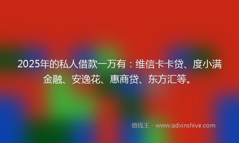 2025年的私人借款一万有：维信卡卡贷、度小满金融、安逸花、惠商贷、东方汇等。
