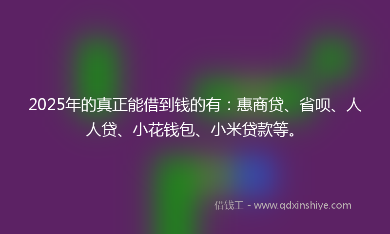 2025年的真正能借到钱的有：惠商贷、省呗、人人贷、小花钱包、小米贷款等。