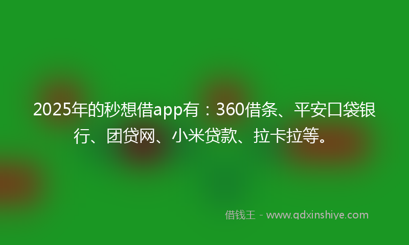 2025年的秒想借app有：360借条、平安口袋银行、团贷网、小米贷款、拉卡拉等。