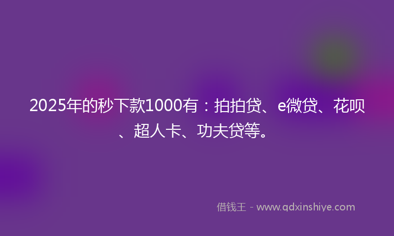 2025年的秒下款1000有：拍拍贷、e微贷、花呗、超人卡、功夫贷等。