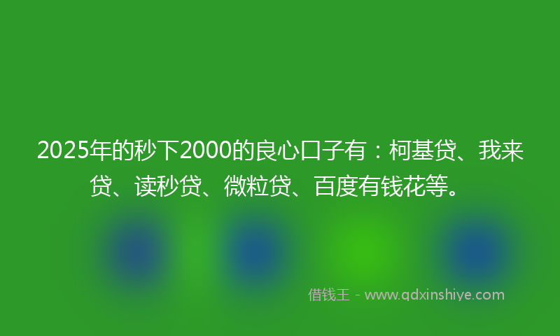 2025年的秒下2000的良心口子有：柯基贷、我来贷、读秒贷、微粒贷、百度有钱花等。