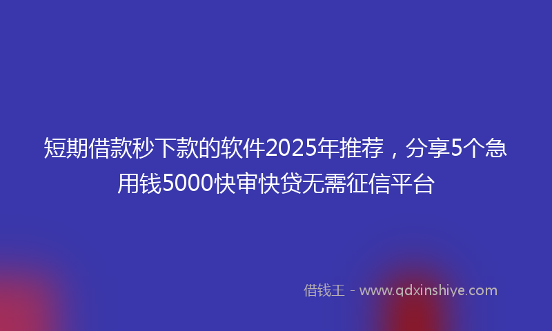 短期借款秒下款的软件2025年推荐，分享5个急用钱5000快审快贷无需征信平台