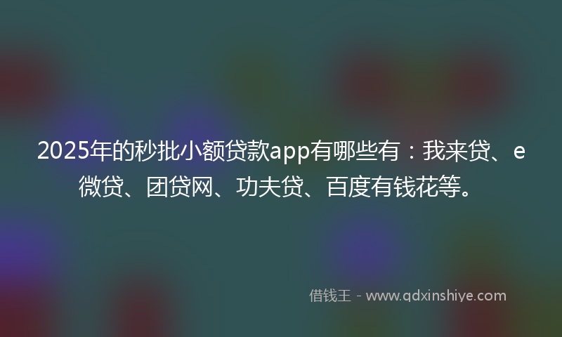 2025年的秒批小额贷款app有哪些有：我来贷、e微贷、团贷网、功夫贷、百度有钱花等。