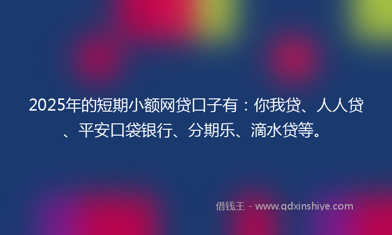 2025年的短期小额网贷口子有:你我贷、人人贷、平安口袋银行、分期乐、滴水贷等。