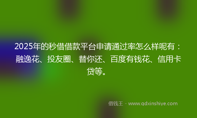 2025年的秒借借款平台申请通过率怎么样呢有：融逸花、投友圈、替你还、百度有钱花、信用卡贷等。
