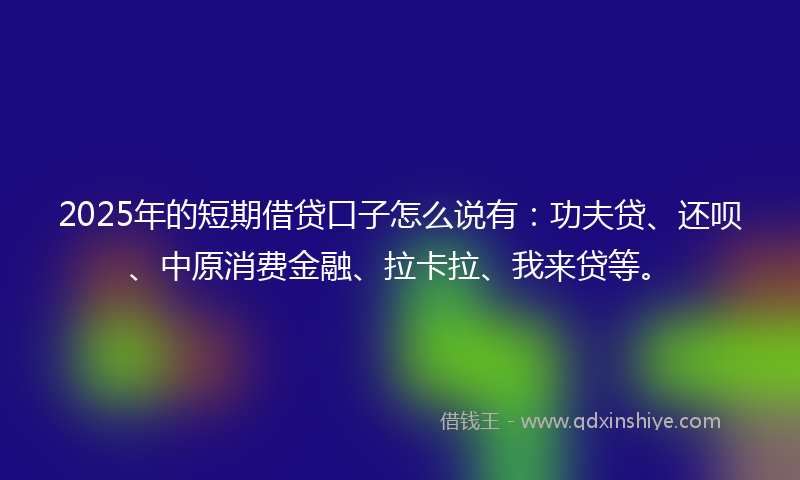 2025年的短期借贷口子怎么说有:功夫贷、还呗、中原消费金融、拉卡拉、我来贷等。
