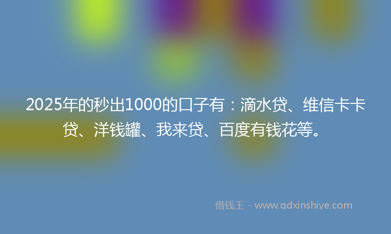 2025年的秒出1000的口子有：滴水贷、维信卡卡贷、洋钱罐、我来贷、百度有钱花等。