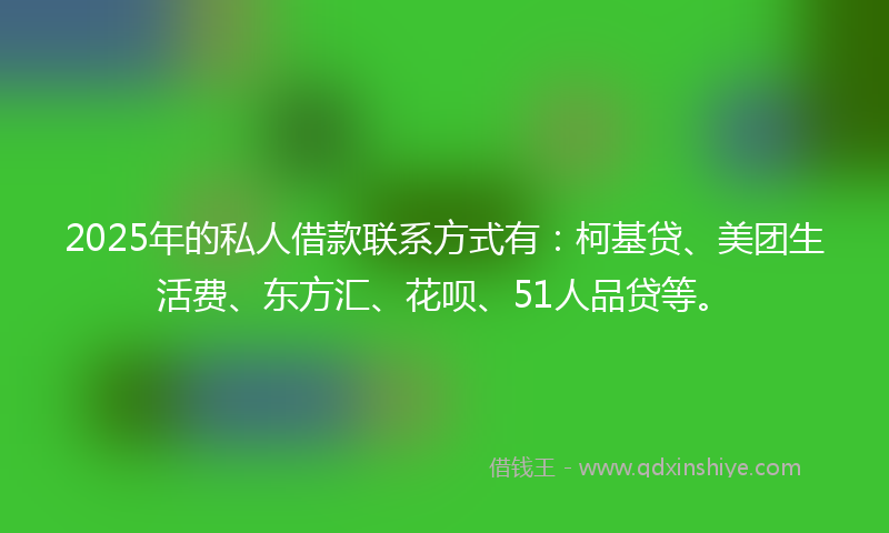 2025年的私人借款联系方式有：柯基贷、美团生活费、东方汇、花呗、51人品贷等。