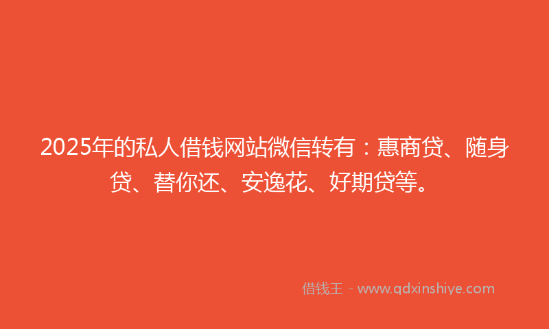 2025年的私人借钱网站微信转有：惠商贷、随身贷、替你还、安逸花、好期贷等。