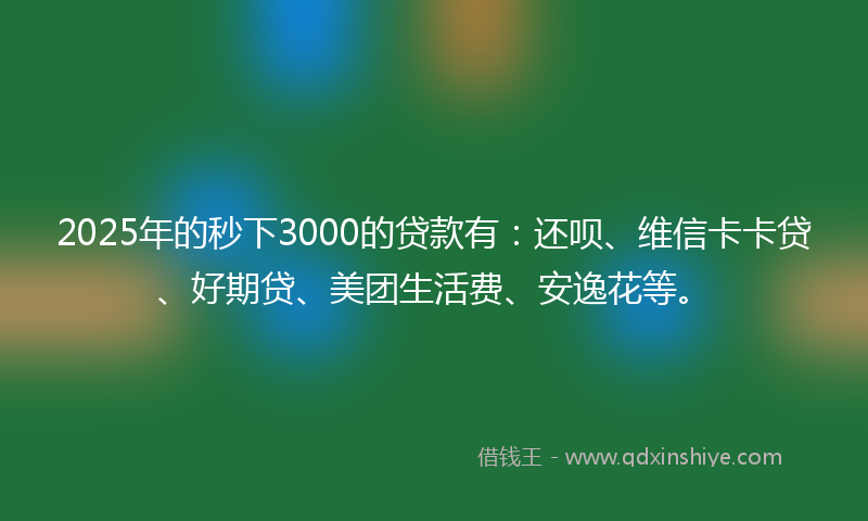 2025年的秒下3000的贷款有：还呗、维信卡卡贷、好期贷、美团生活费、安逸花等。