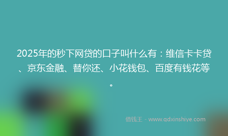 2025年的秒下网贷的口子叫什么有：维信卡卡贷、京东金融、替你还、小花钱包、百度有钱花等。