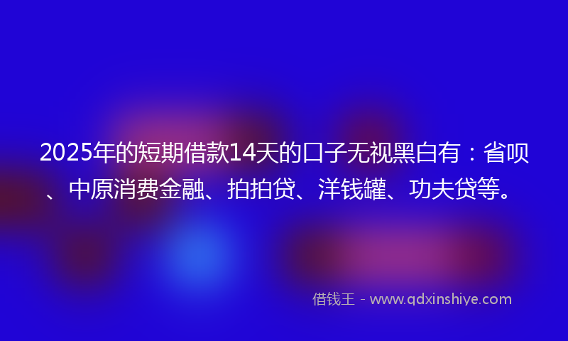 2025年的短期借款14天的口子无视黑白有：省呗、中原消费金融、拍拍贷、洋钱罐、功夫贷等。
