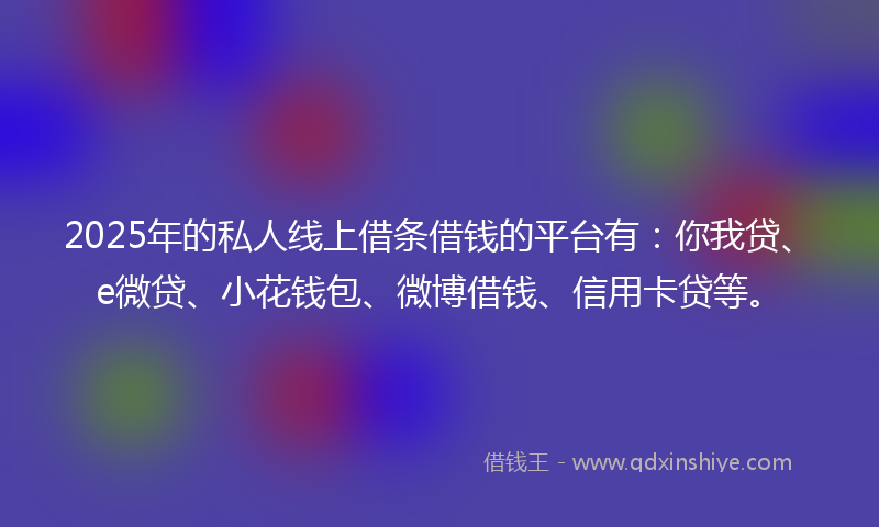 2025年的私人线上借条借钱的平台有：你我贷、e微贷、小花钱包、微博借钱、信用卡贷等。