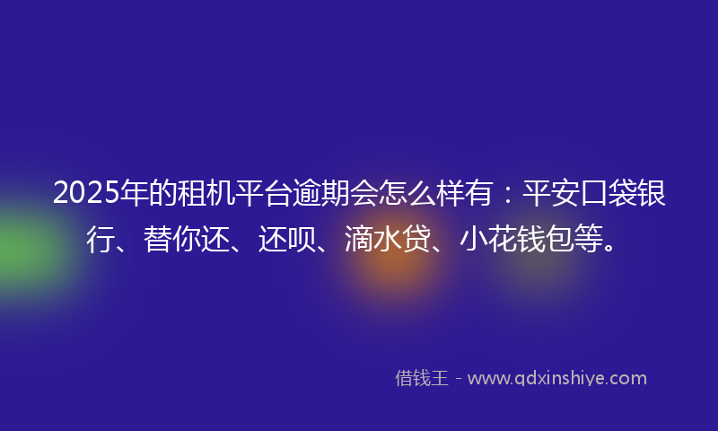 2025年的租机平台逾期会怎么样有：平安口袋银行、替你还、还呗、滴水贷、小花钱包等。