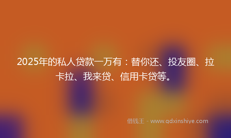 2025年的私人贷款一万有：替你还、投友圈、拉卡拉、我来贷、信用卡贷等。