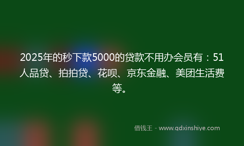 2025年的秒下款5000的贷款不用办会员有：51人品贷、拍拍贷、花呗、京东金融、美团生活费等。